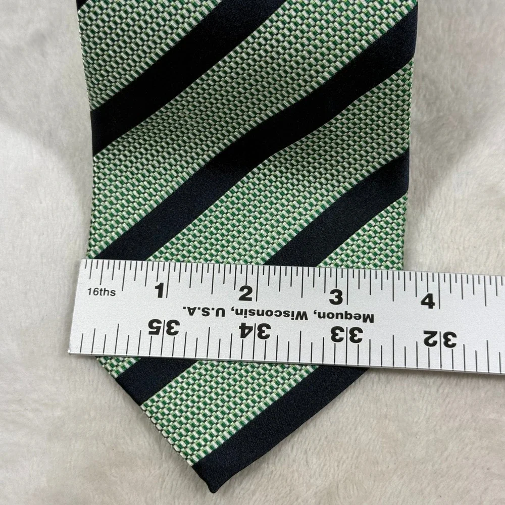 Banana Republic Mens Silk Tie Green Navy Blue Striped Basketweave Woven RN54023